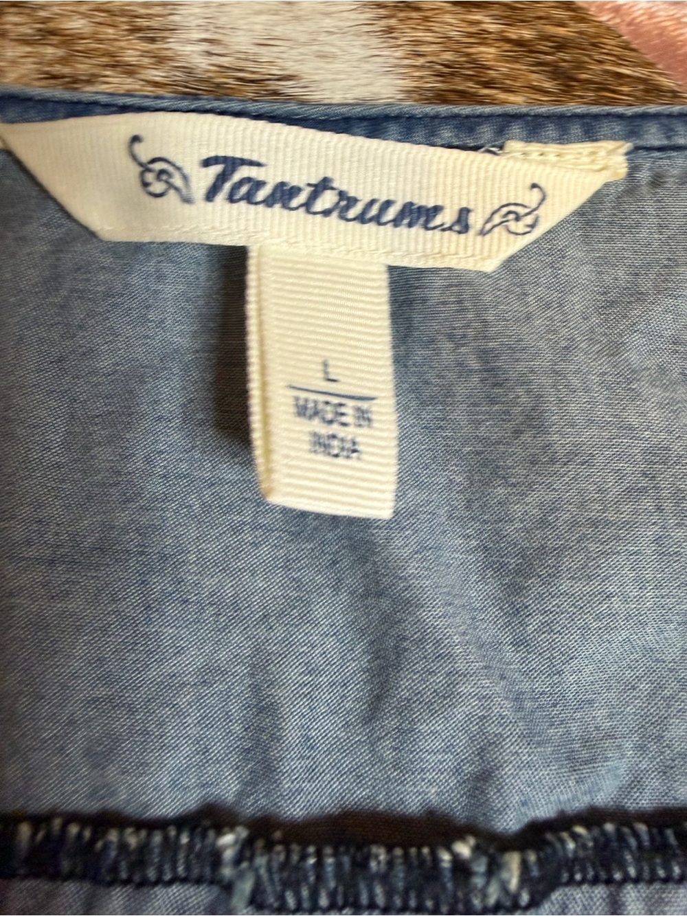 Tantrums embroidered chambray denim tunic top blue boho western size L - Picture 3 of 6